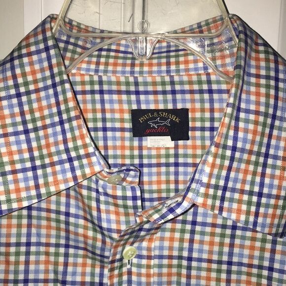 Paul & Shark Yachting Button down LS Shirt Blue Green Orange white check shirt - Picture 2 of 4